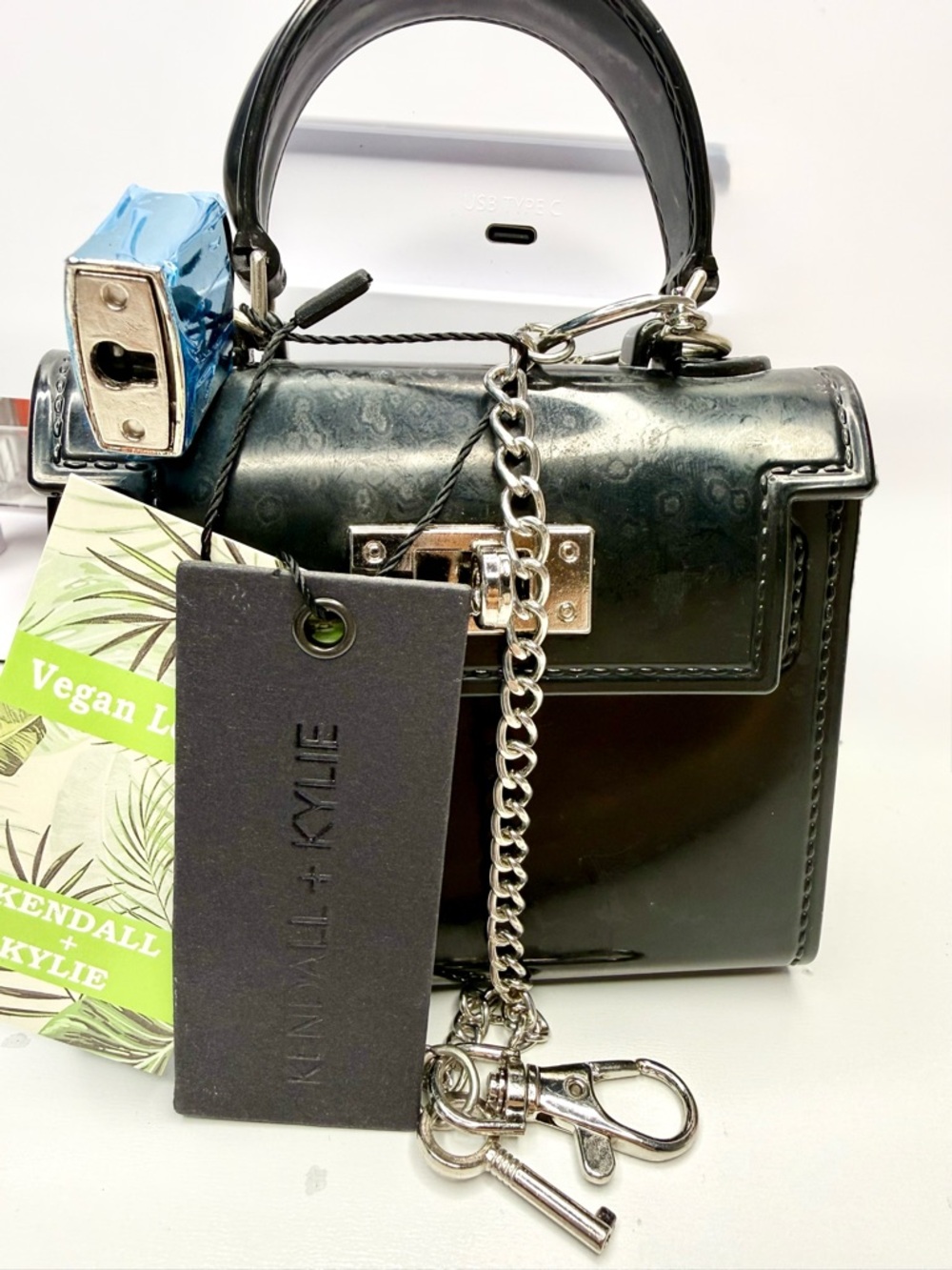 Kendall & Kylie Black Patent Mini Top-Handle Crossbody